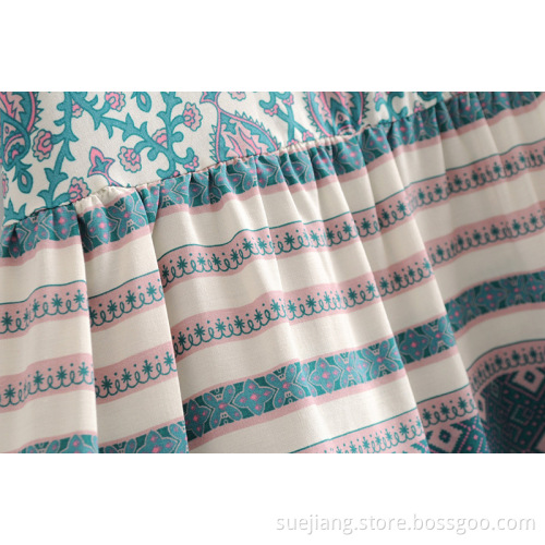 Loose Slim Positioning Green Printed Sling Dress